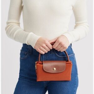 Longchamp Orange Mini Tote with Brown Leather Trim